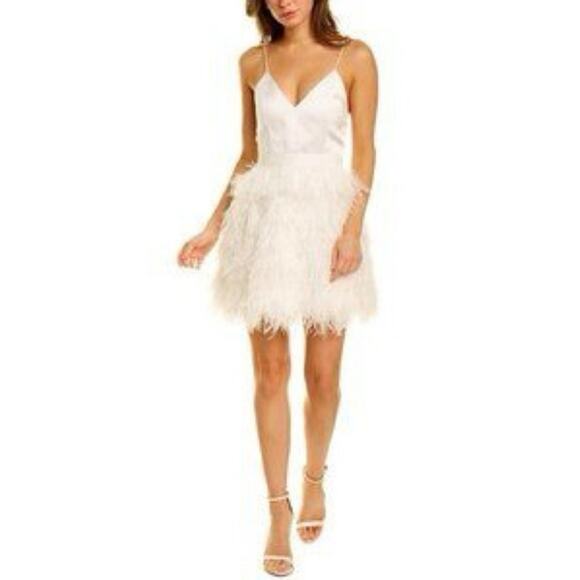 $1800 Alice + Olivia Milany Feather Mini White dress Sz 4 Small Bridal Wedding - Picture 4 of 16